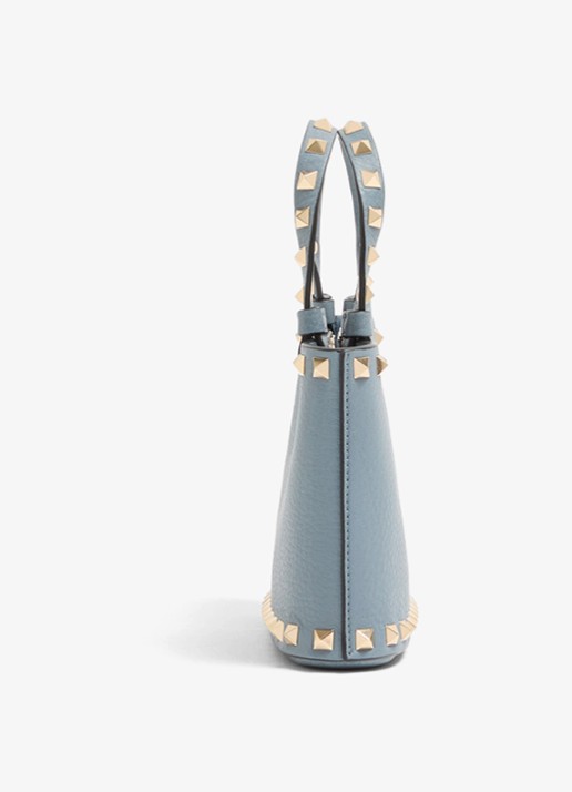 Valentino Garavani Mini handtas van kalfsleer met studs - detail 4 blauwgrijs