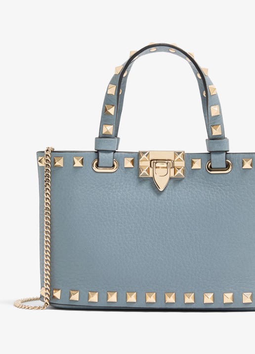 Valentino Garavani Mini handtas van kalfsleer met studs - detail 6 blauwgrijs