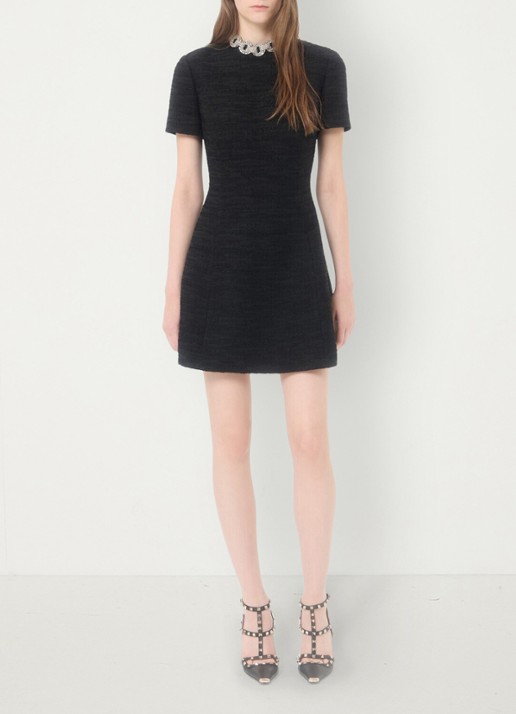 Valentino Garavani Mini jurk met tweed-look - voorkant 7 zwart