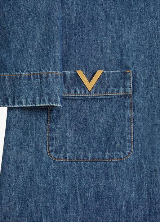 Valentino Garavani Mini tuniekjurk van chambray met opgestikte zakken - detail 6 indigo