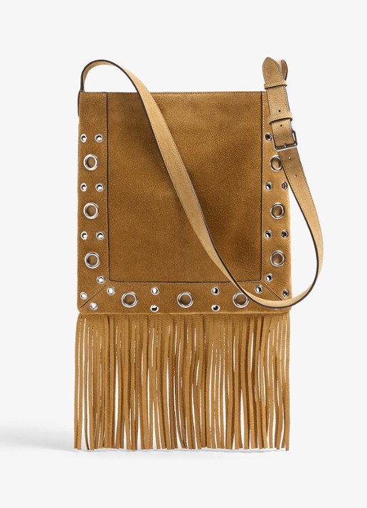 Valentino Garavani Nellcôte crossbodytas van suède met studs en franjes - achterkant bruin