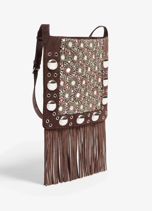 Valentino Garavani Nellcôte Medium crossbodytas van suède met studs en borduring - detail 2 bruin