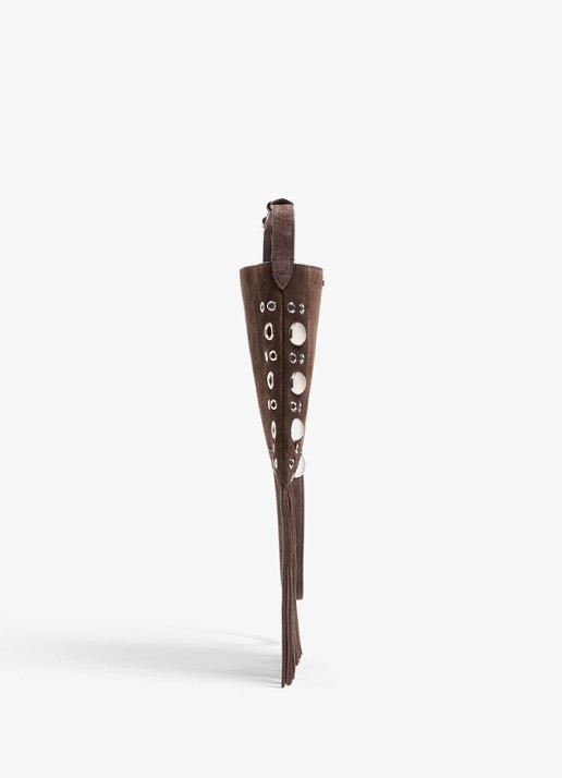 Valentino Garavani Nellcôte Small crossbodytas van suède met studs en franjes - detail 2 bruin