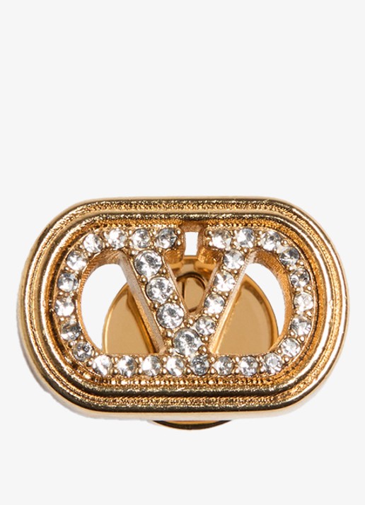 Valentino Garavani Oorknopjes met logo en kristal - detail goud
