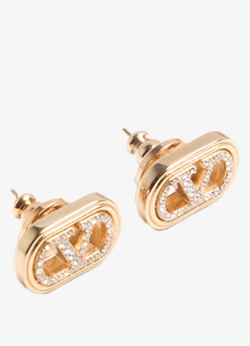 Valentino Garavani Oorknopjes met logo en kristal - voorkant 4 goud