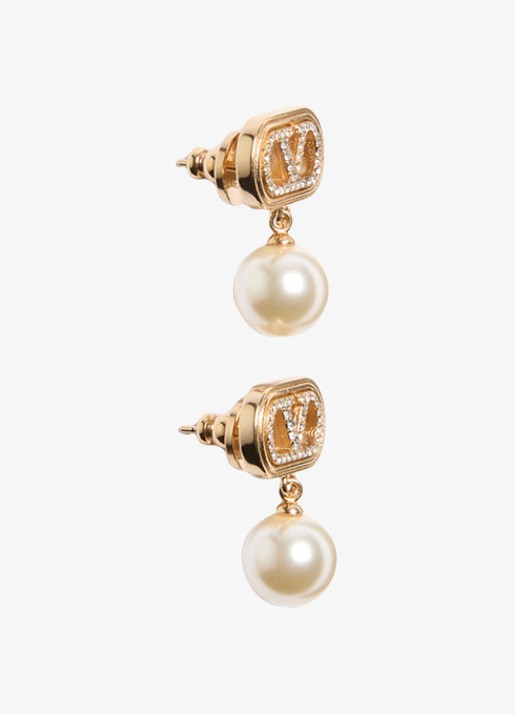Valentino Garavani Oorstekers met hanger en logo - detail 2 goud