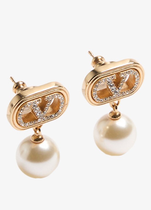 Valentino Garavani Oorstekers met hanger en logo - detail 3 goud