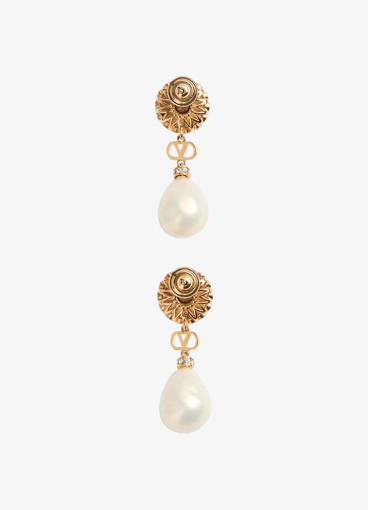 Valentino Garavani Oorstekers met kristal en parel - detail 4 donkerblauw
