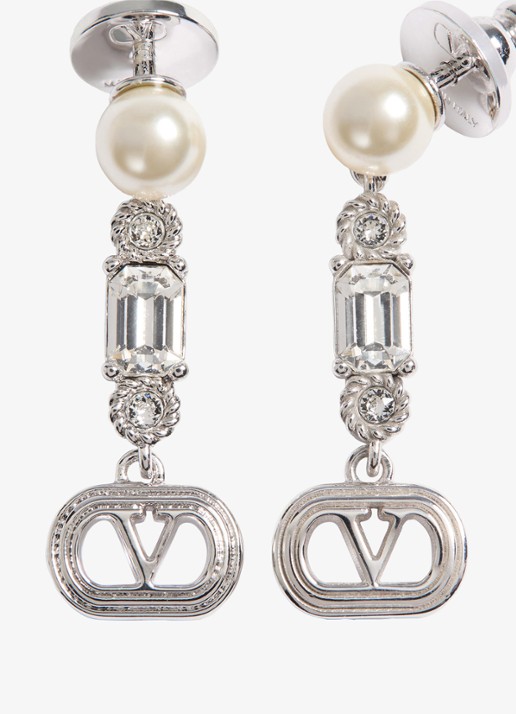 Valentino Garavani Oorstekers met parels en kristal - detail 2 zilver