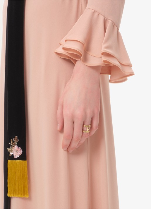 Valentino Garavani Ovalette ring met logo - voorkant 2 goud