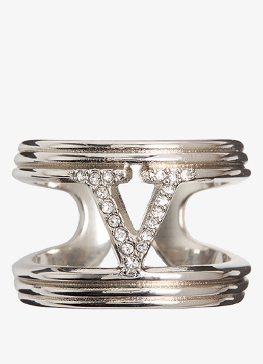 Valentino Garavani Ovalette ring met logo - detail 3 zilver