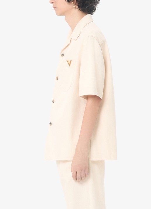 Valentino Garavani Oversized fit overhemd van denim met borstzak - detail 5 creme