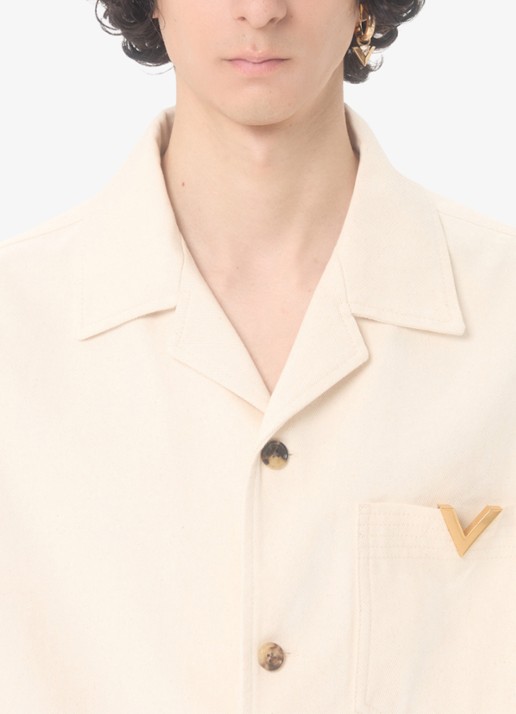 Valentino Garavani Oversized fit overhemd van denim met borstzak - detail 7 creme