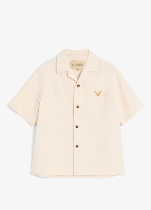 Valentino Garavani Oversized fit overhemd van denim met borstzak - voorkant creme