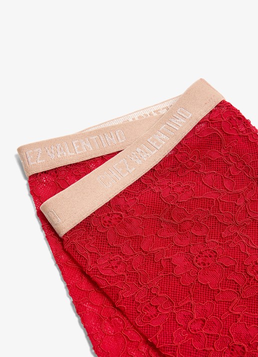 Valentino Garavani Panty van kant met logoband - detail 2 rood