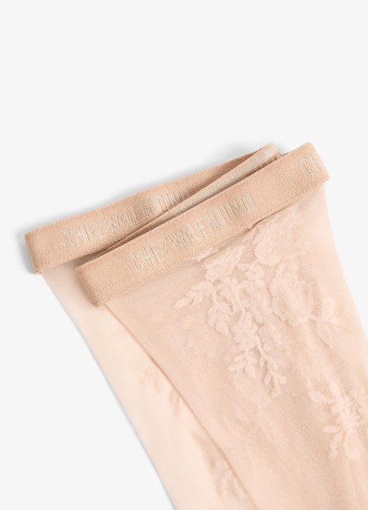 Valentino Garavani Panty van kant met logoband - detail 3 creme