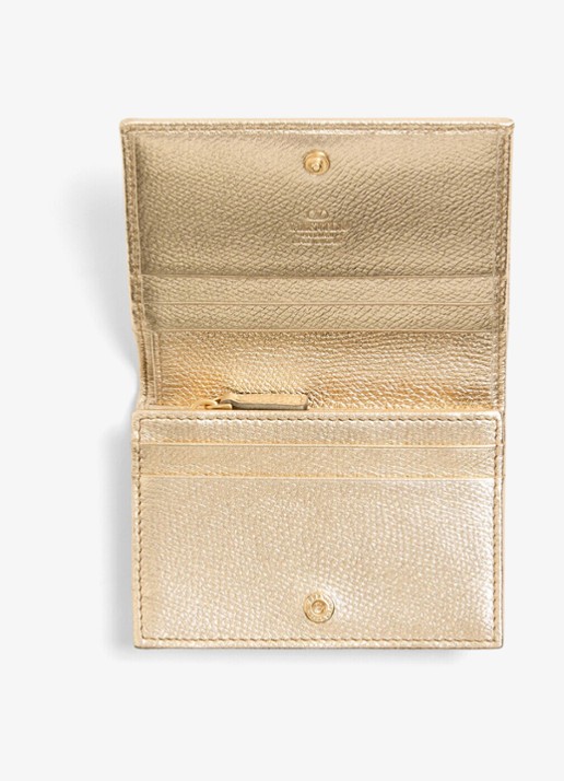Valentino Garavani Portemonnee van kalfsleer met metallic finish - voorkant 2 goud