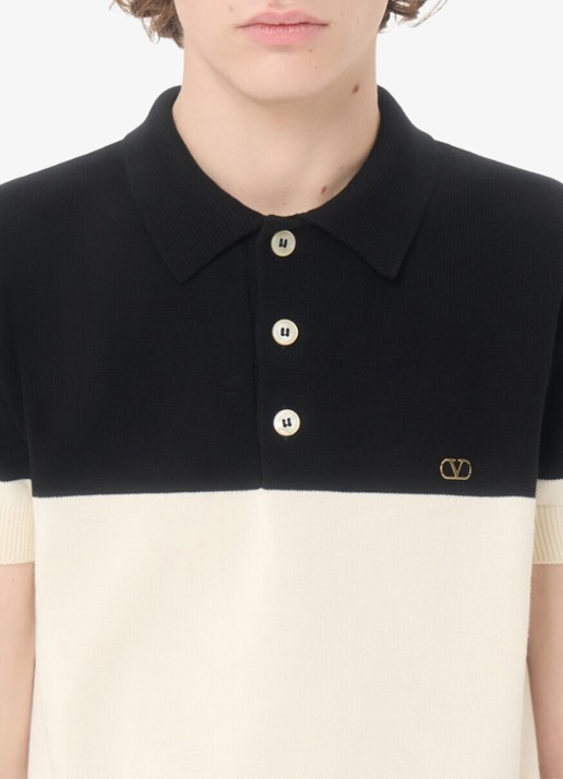 Valentino Garavani Regular fit fijngebreide polo van wol - detail 5 gebroken wit