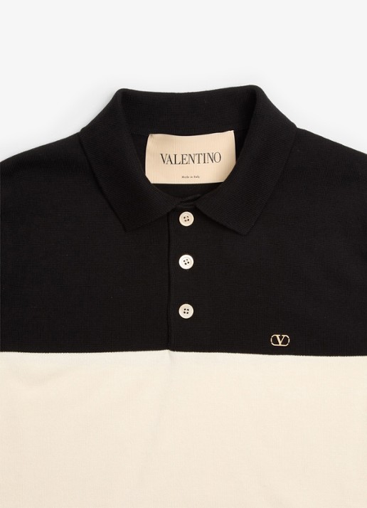Valentino Garavani Regular fit fijngebreide polo van wol - detail 6 gebroken wit