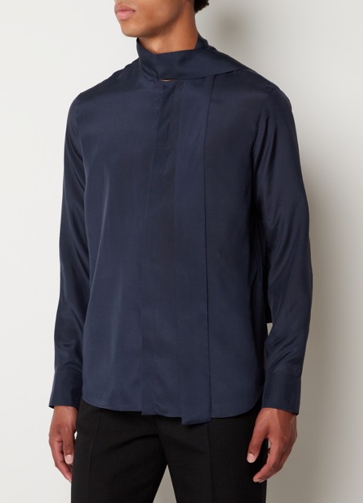 Valentino Garavani Regular fit overhemd van zijde met sjaalkraag - detail donkerblauw