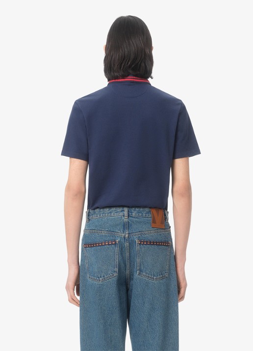 Valentino Garavani Regular fit polo met logoborduring - achterkant 7 donkerblauw