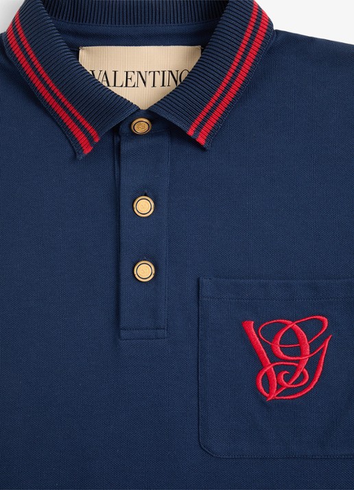 Valentino Garavani Regular fit polo met logoborduring - detail 4 donkerblauw