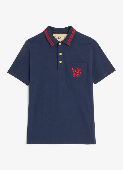 Valentino Garavani Regular fit polo met logoborduring - voorkant 5 donkerblauw