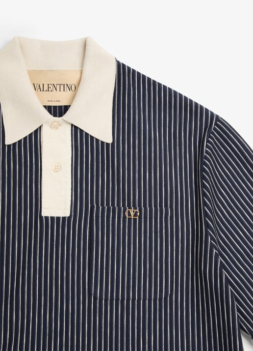 Valentino Garavani Regular fit polo met streepprint - detail 3 donkerblauw