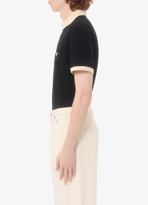 Valentino Garavani Regular fit polo van piqué katoen met borstzak - detail 5 zwart