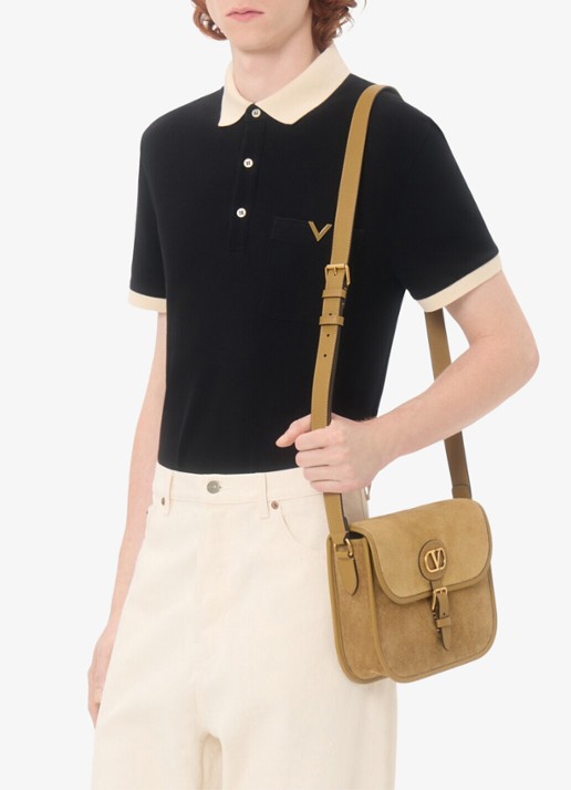 Valentino Garavani Regular fit polo van piqué katoen met borstzak - detail 6 zwart