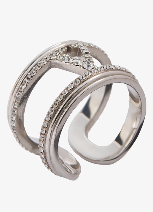 Valentino Garavani Ring met logo en kristal - detail 5 zilver