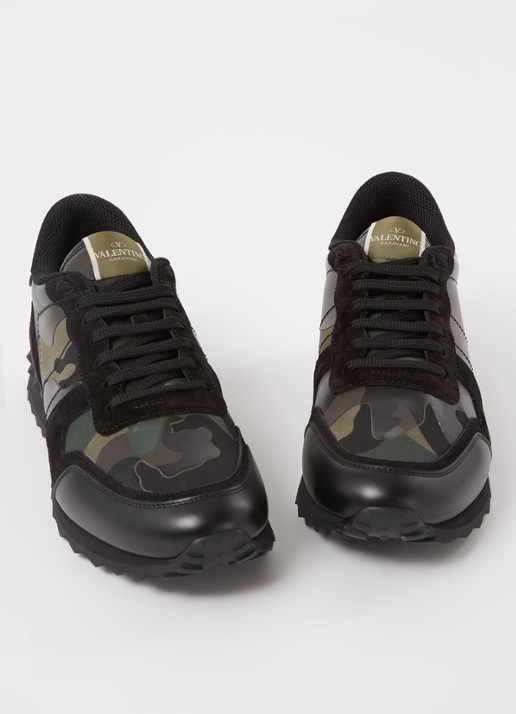 Valentino Garavani Rockrunner sneaker van leer met suède details - detail 3 legergroen