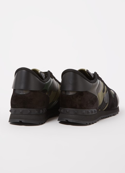 Valentino Garavani Rockrunner sneaker van leer met suède details - detail 4 legergroen