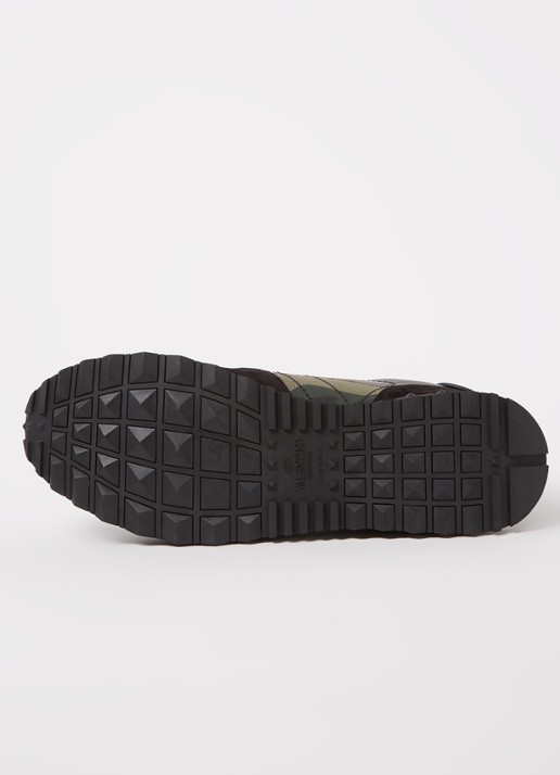 Valentino Garavani Rockrunner sneaker van leer met suède details - detail 7 legergroen