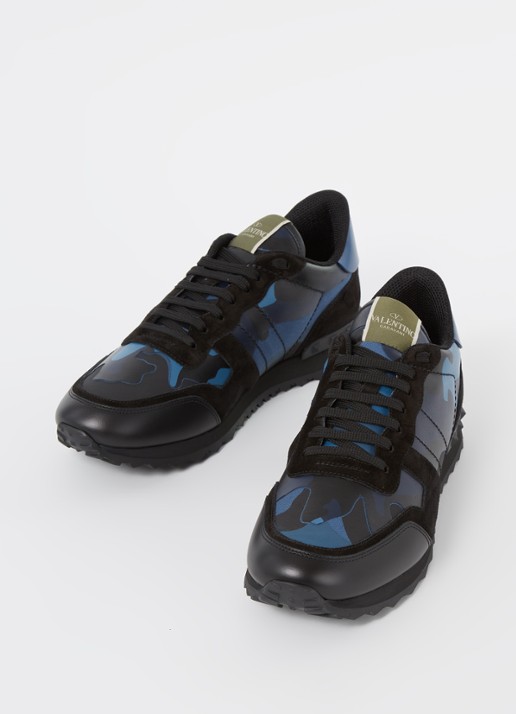 Valentino Garavani Rockrunner sneaker van leer met suède details - detail 3 blauw
