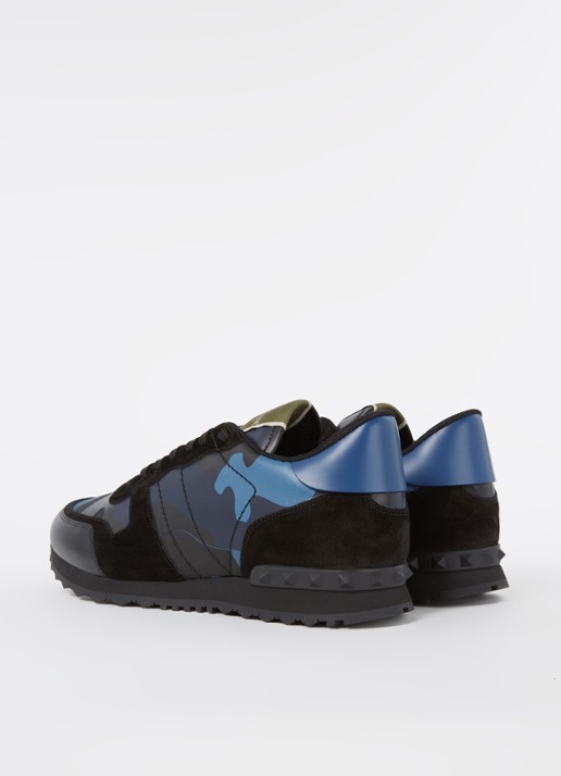 Valentino Garavani Rockrunner sneaker van leer met suède details - detail 4 blauw