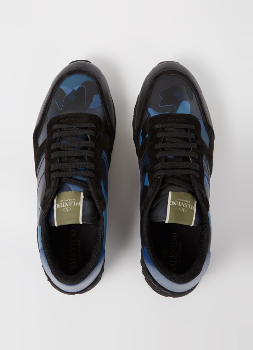 Valentino Garavani Rockrunner sneaker van leer met suède details - detail 5 blauw