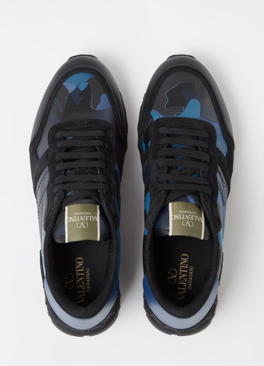 Valentino Garavani Rockrunner sneaker van leer met suède details - detail 3 donkerblauw