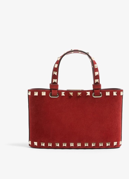 Valentino Garavani Rockstud mini handtas van suède - achterkant 6 rood