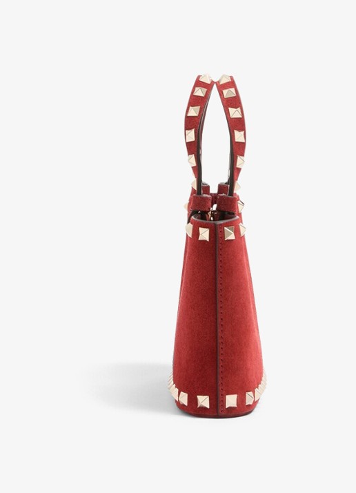 Valentino Garavani Rockstud mini handtas van suède - detail 3 rood