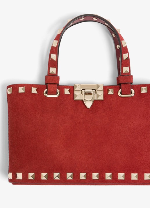 Valentino Garavani Rockstud mini handtas van suède - detail 5 rood