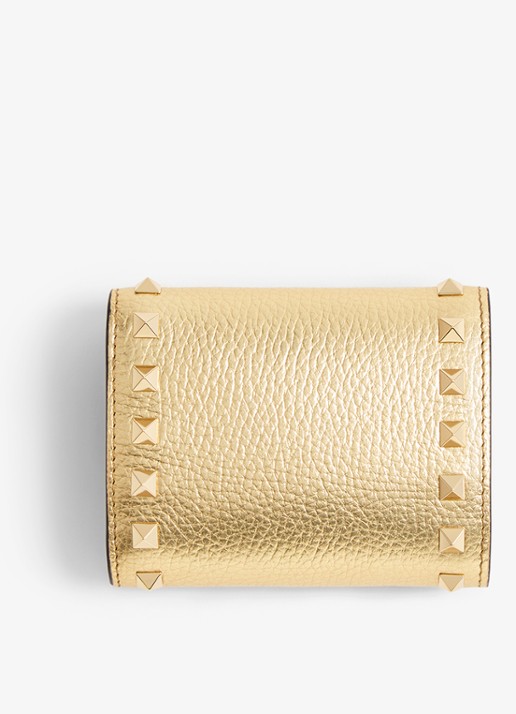 Valentino Garavani Rockstud portemonnee van kalfsleer met metallic finish - achterkant 5 goud
