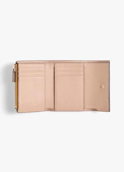 Valentino Garavani Rockstud portemonnee van kalfsleer met metallic finish - voorkant 2 goud