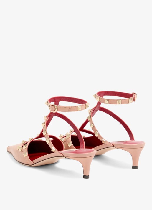 Valentino Garavani Rockstud sandalette van geitenleer met studs - achterkant roze