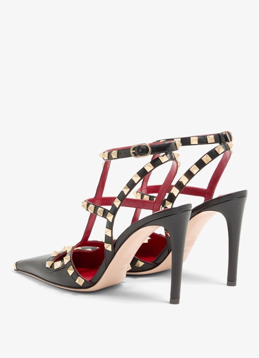 Valentino Garavani Rockstud sandalette van geitenleer met studs - achterkant 3 zwart