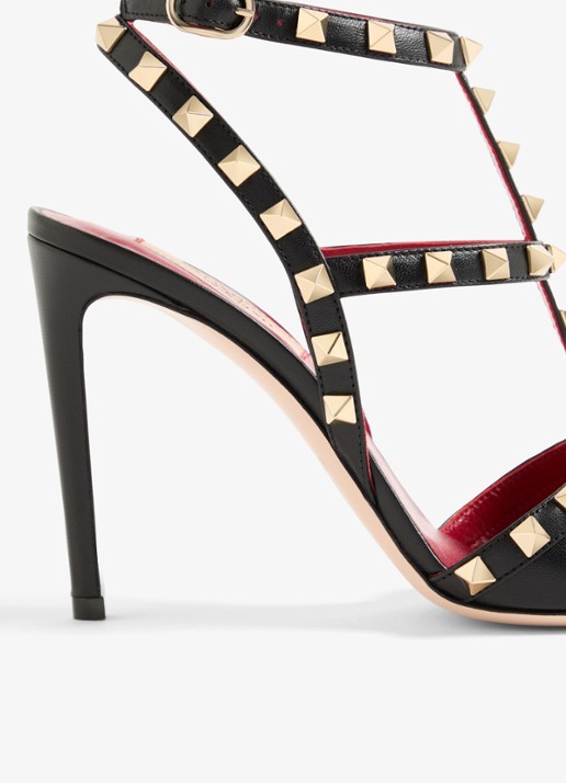 Valentino Garavani Rockstud sandalette van geitenleer met studs - detail 6 zwart