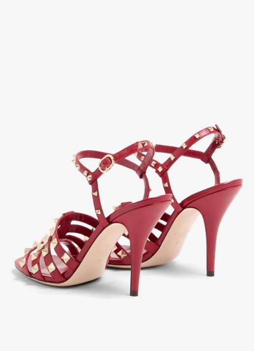 Valentino Garavani Rockstud sandalette van geitenleer met studs - achterkant 3 rood