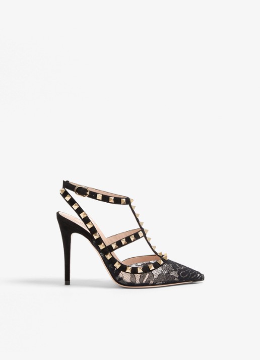 Valentino Garavani Rockstud sandalette van geitensuède met kant