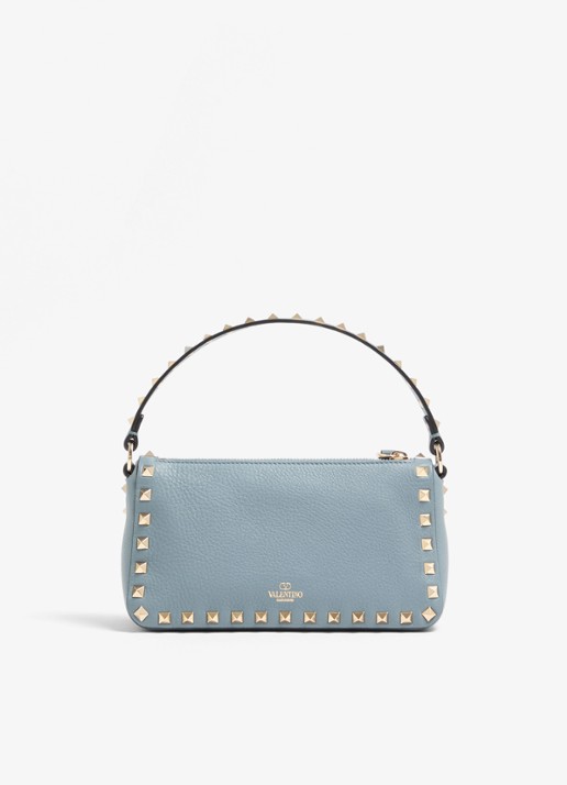 Valentino Garavani Rockstud Small handtas van kalfsleer met studs - achterkant 6 blauwgrijs