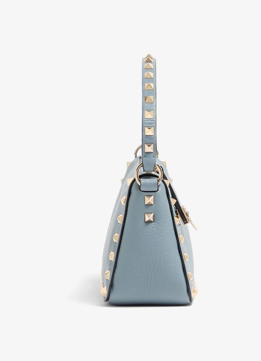 Valentino Garavani Rockstud Small handtas van kalfsleer met studs - detail blauwgrijs